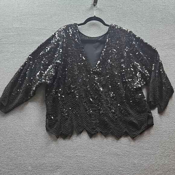 Iris Black Sequin top,  Y2K NY Eve Party Mother of the Bride Black Tie Vintage - Picture 2 of 7
